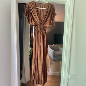 Zara Brown Satin Effect Cut Out Dress